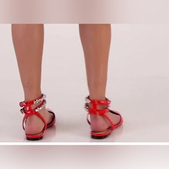Women's Vaila Rosalind Rhinestone Ankle-Strap Flat Sandals Red Size 11 - Picture 3 of 12